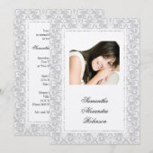 Cotillion Silver Shimmer Damask Photo-uitnodiginge Kaart (Voorkant / Achterkant)