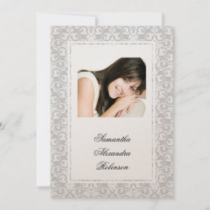 Cotillion Silver Shimmer Damask Photo-uitnodiginge Kaart