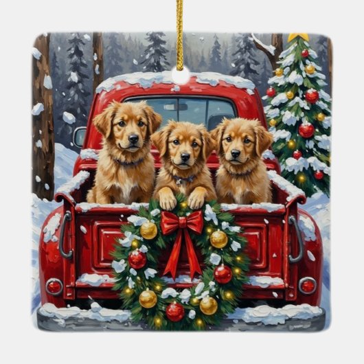 Coton de Tulear Christmas Red Truck Holiday Keramisch Ornament (Achterkant)