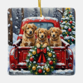 Coton de Tulear Christmas Red Truck Holiday Keramisch Ornament (Voorkant)