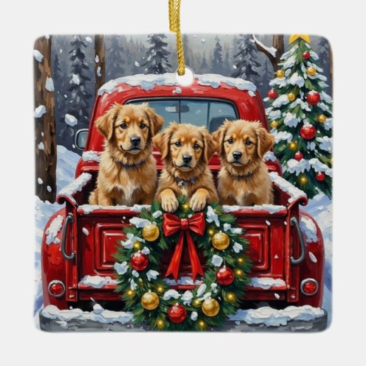Coton de Tulear Christmas Red Truck Holiday Keramisch Ornament (Voorkant)