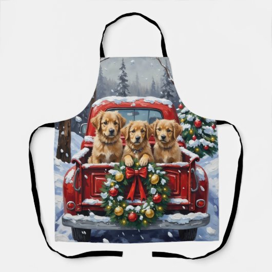 Coton de Tulear Christmas Red Truck Holiday Schort (Voorkant)
