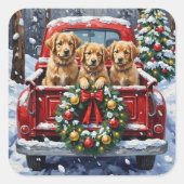 Coton de Tulear Christmas Red Truck Holiday Vierkante Sticker (Voorkant)