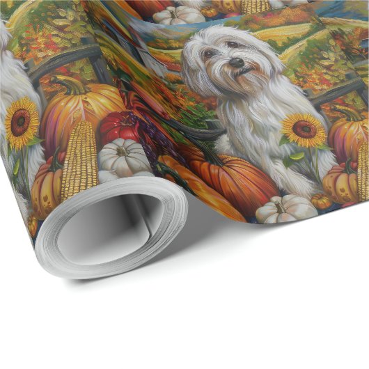 Coton De Tulear Dog Autumn Harvest Thanksgiving Cadeaupapier (Rol Hoek)
