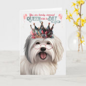 Coton de Tulear Dog Queen for a Day Funny Birthday Kaart (Gele Bloem)