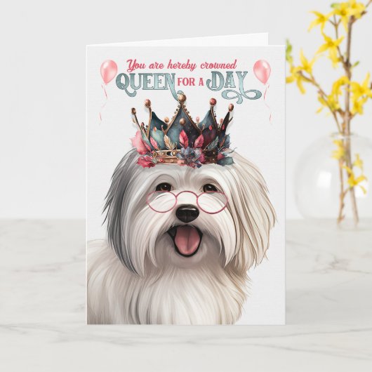 Coton de Tulear Dog Queen for a Day Funny Birthday Kaart (Gele Bloem)