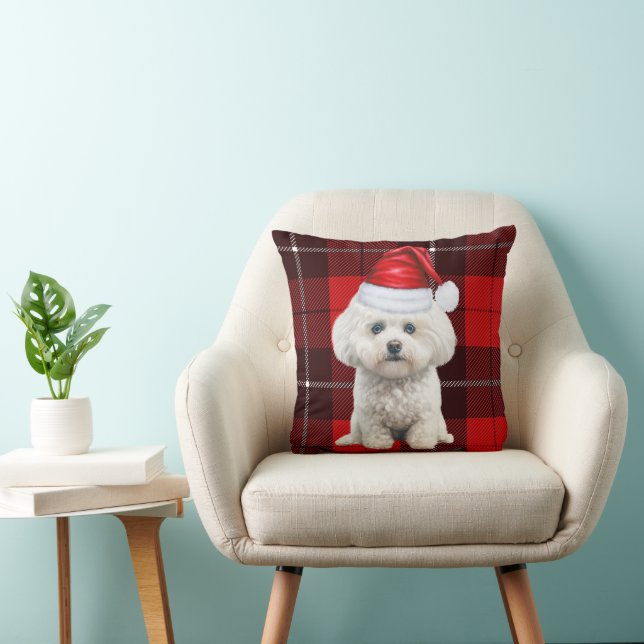 Coton de Tulear Dog Red Plaid Kerstmis Kussen (Stoel)
