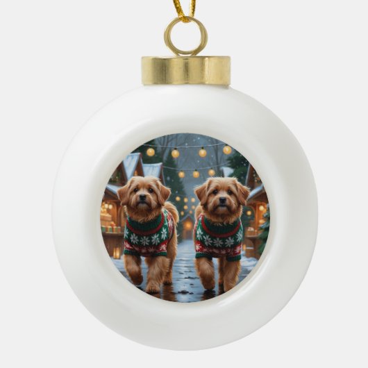 Coton De Tulear Dogs Christmas Snow Holiday Keramische Bal Ornament (Voorkant)