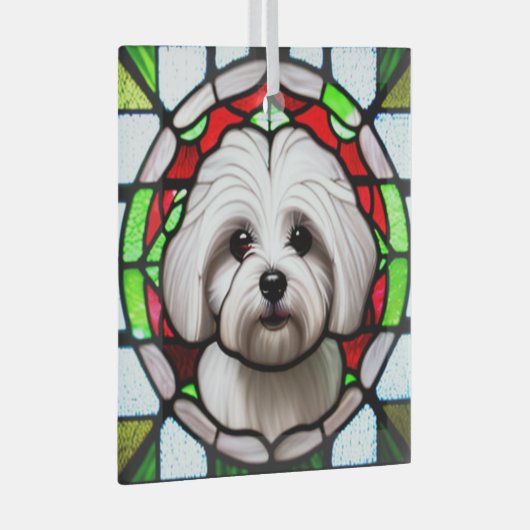 Coton de Tulear "Glas in lood" Glas Ornament (Voorkant Rechts)
