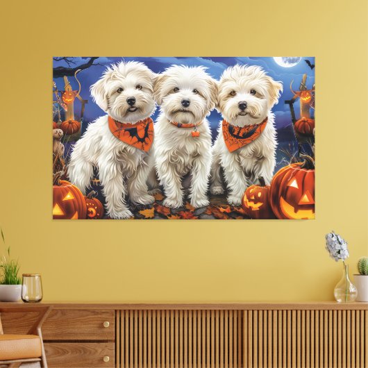 Coton De Tulear Halloween Spooky Canvas Afdruk (Insitu (Woonkamer))