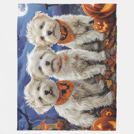 Coton De Tulear Halloween Spooky Fleece Deken (Voorkant)