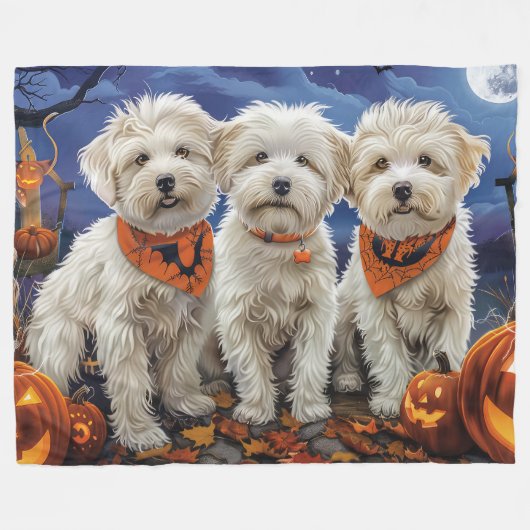 Coton De Tulear Halloween Spooky Fleece Deken (Voorkant (Horizontaal))