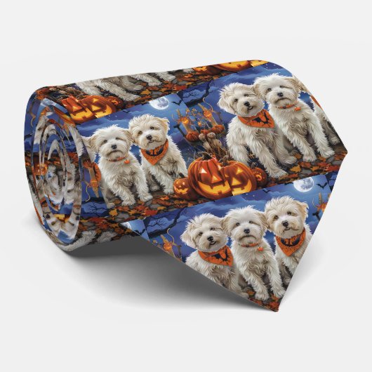 Coton De Tulear Halloween Spooky Stropdas (Opgerold)