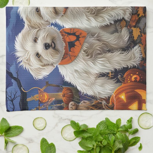 Coton De Tulear Halloween Spooky Theedoek (Gevouwen)