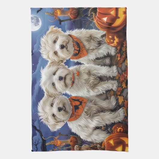 Coton De Tulear Halloween Spooky Theedoek (Verticaal)