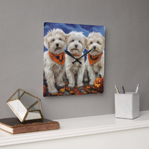 Coton De Tulear Halloween Spooky Vierkante Klok