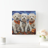 Coton De Tulear Halloween Spooky Vierkante Klok (Huis)
