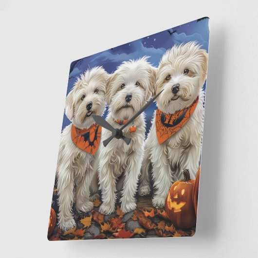 Coton De Tulear Halloween Spooky Vierkante Klok (Hoek)
