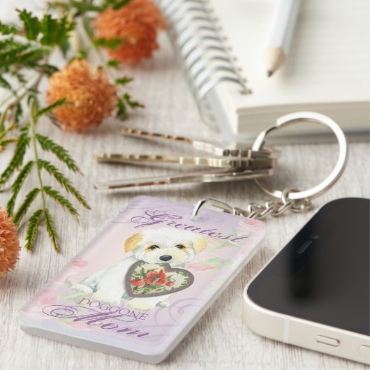 Coton de Tulear Heart Mam Sleutelhanger (Voorkant Rechts)