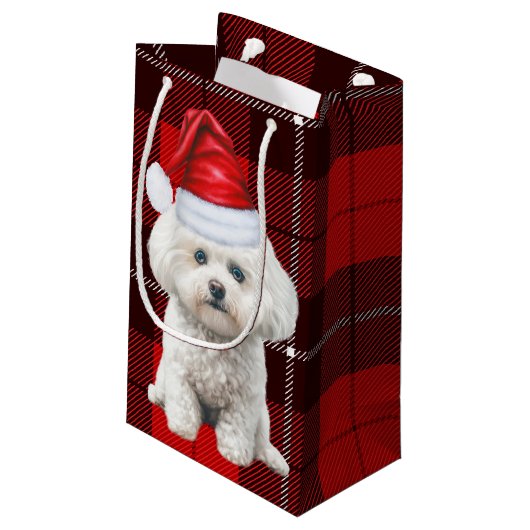 Coton de Tulear Hond Feestelijke Rode Plaid Kerst Klein Cadeauzakje (Achterkant Gekanteld)