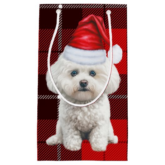 Coton de Tulear Hond Feestelijke Rode Plaid Kerst Klein Cadeauzakje (Voorkant)