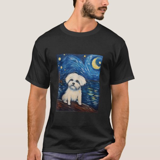 Coton de Tulear Hond Grappige Artistieke Van Gogh  T-shirt (Voorkant)