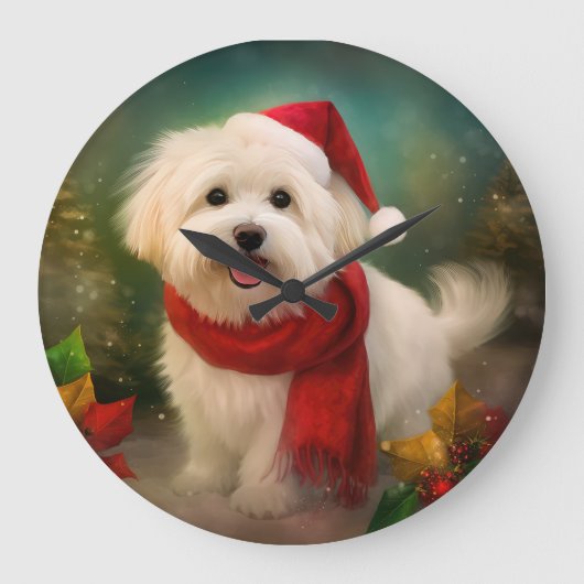 Coton De Tulear-hond in de sneeuw Kerstmis Grote Klok (Voorkant)