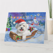 Coton De Tulear Hond in Sleigh Sneeuw Kerstmis Kaart (Voorkant)