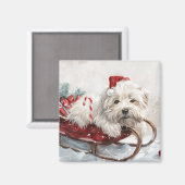 Coton De Tulear Hond Kerst Feestelijk Magneet (Voorkant / Achterkant)