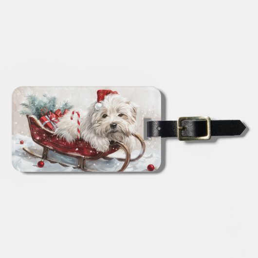 Coton De Tulear-hond Kerstmis Festiviteit Bagagelabel (Voorkant horizontaal)