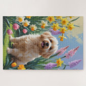 Coton De Tulear Hond Lente Bloemen Schilderij Legpuzzel (Horizontaal)