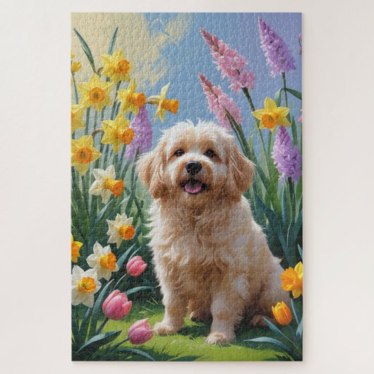 Coton De Tulear Hond Lente Bloemen Schilderij Legpuzzel (Verticaal)