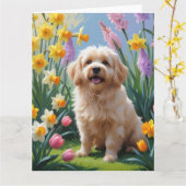 Coton De Tulear-hond Lenteregen Schilderij Kaart (Gele Bloem)