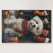 Coton De Tulear-hond met kerstcadeaus bij de open Legpuzzel (Horizontaal)