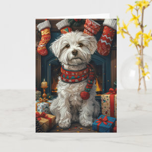 Coton de Tulear hond met kerstcadeaus open haard Kaart