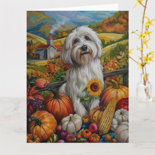 Coton De Tulear-hond Oogst Dankdag Kaart (Gele Bloem)