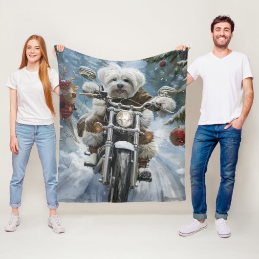 Coton De Tulear Hond Rijden Motorfiets Kerstmis Fleece Deken (In situ)