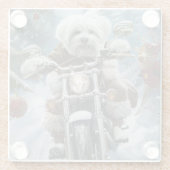 Coton De Tulear Hond Rijden Motorfiets Kerstmis Glazen Onderzetter (Achterkant)