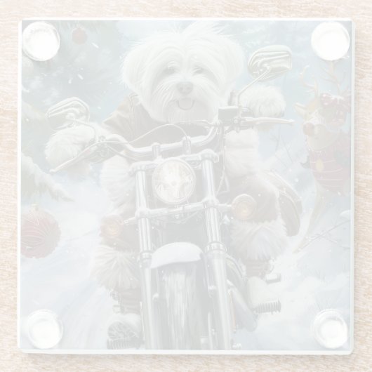 Coton De Tulear Hond Rijden Motorfiets Kerstmis Glazen Onderzetter (Achterkant)