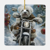 Coton De Tulear Hond Rijden Motorfiets Kerstmis Keramisch Ornament (Achterkant)