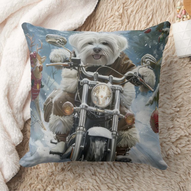 Coton De Tulear Hond Rijden Motorfiets Kerstmis Kussen (Deken)