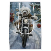 Coton De Tulear Hond Rijden Motorfiets Kerstmis Medium Cadeauzakje (Achterkant)