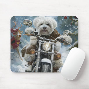 Coton De Tulear Hond Rijden Motorfiets Kerstmis Muismat