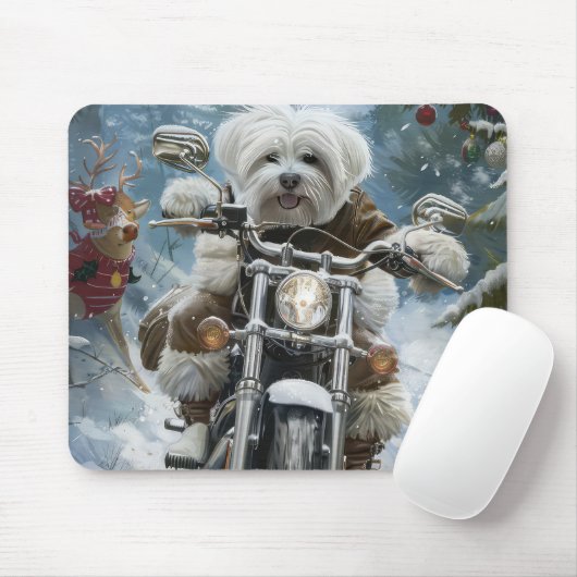 Coton De Tulear Hond Rijden Motorfiets Kerstmis Muismat (Met muis)