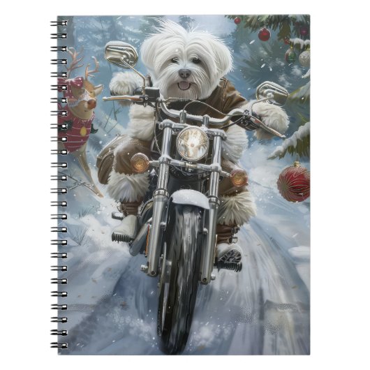 Coton De Tulear Hond Rijden Motorfiets Kerstmis Notitieboek (Voorkant)