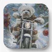 Coton De Tulear Hond Rijden Motorfiets Kerstmis Papieren Bordje (Voorkant)