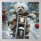 Coton De Tulear Hond Rijden Motorfiets Kerstmis Poster (Voorkant)
