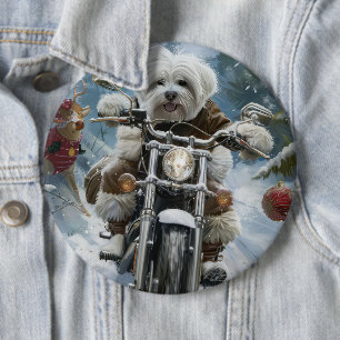 Coton De Tulear Hond Rijden Motorfiets Kerstmis Ronde Button 6,0 Cm