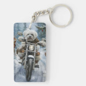 Coton De Tulear Hond Rijden Motorfiets Kerstmis Sleutelhanger (achterkant)