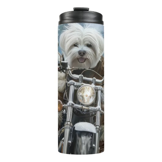 Coton De Tulear Hond Rijden Motorfiets Kerstmis Thermosbeker (Voorkant)